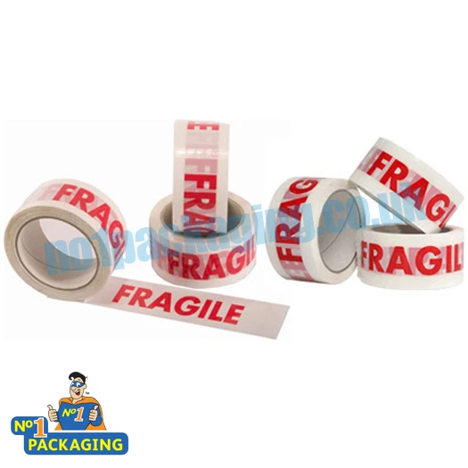 6 Rolls Of Fragile Printed Packing Parcel Tape 66 Meter Packaging Low Noise
