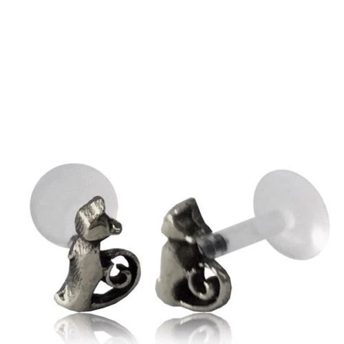 1 Real Silver Cat Labret Tragus Ear Ring Lip Nose Ring Earrings Bioplast Stud