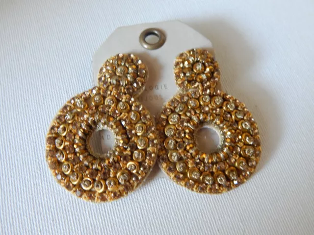 Earrings Anthropologie M/L Gold Beads Thread Double Circles Drop New Tag $48