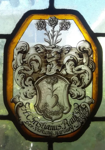 Stunning  Flemish Stained Glass Panel 17Th Century A Commemorative Coat Of Arms