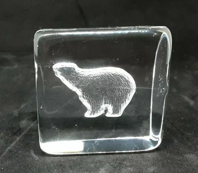 Norwegian Hand Made Full Lead Crystal Art Glass Polar Bear Ice Cube Paperweight