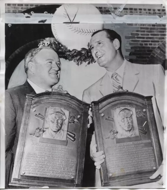 Press Photo HoFers Baseball Greats Joe Cronin & Hank Greenberg withs HoF Plaques