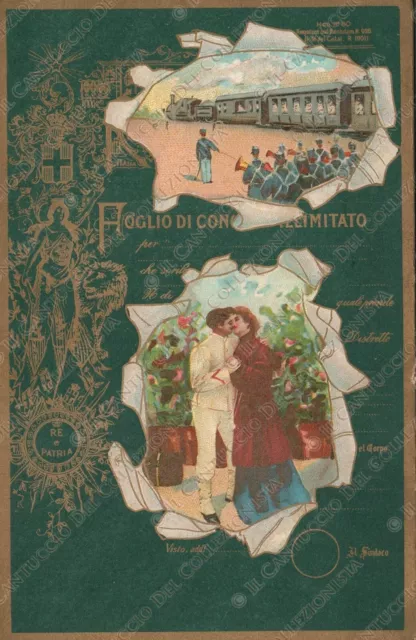 1903 Foglio di congedo illimitato Donna e uomo innamorati Cartolina romantica 