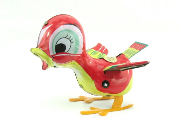 Blechspielzeug - Hüpfender Blechvogel; Küken, 12 cm, rot gelb NEU & OVP
