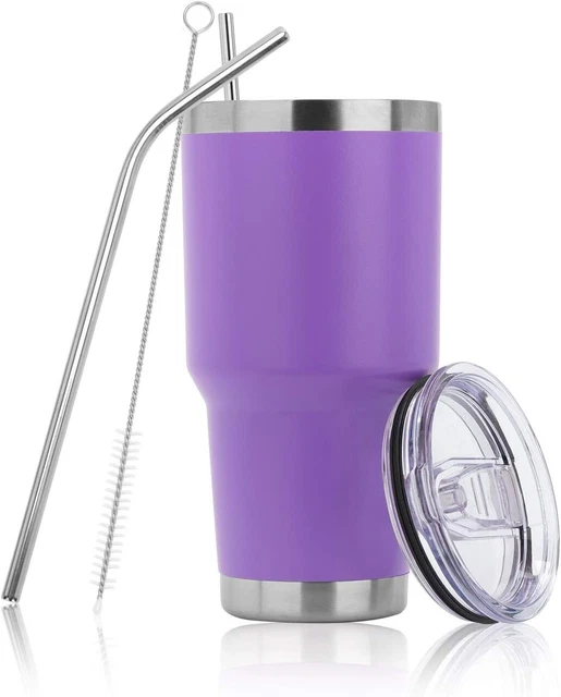 Insulated Tumbler Cup With Lid And Straw 30oz Travel Coffee Mug Purple