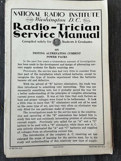 NATIONAL RADIO INSTITUTE Radio Trician Service Manual