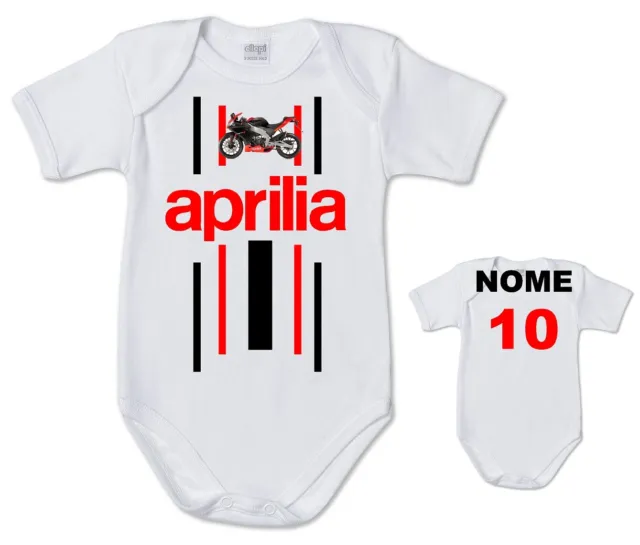 body tuta bimbo neonato aprilia logo moto cotone stampa nome numero bambino