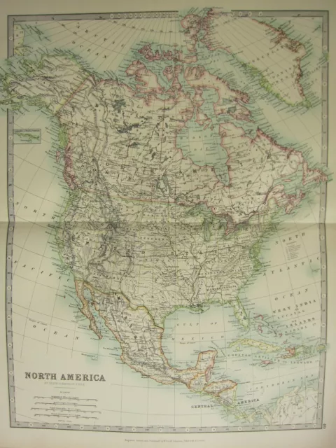 1896 Large Victorian Map ~ North America Canada Alaska Mexico United States Cuba