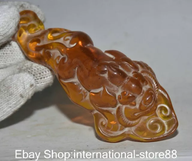 5.2" Old Chinese Red Amber Carving Feng Shui Toad Ruyi Lucky Statue