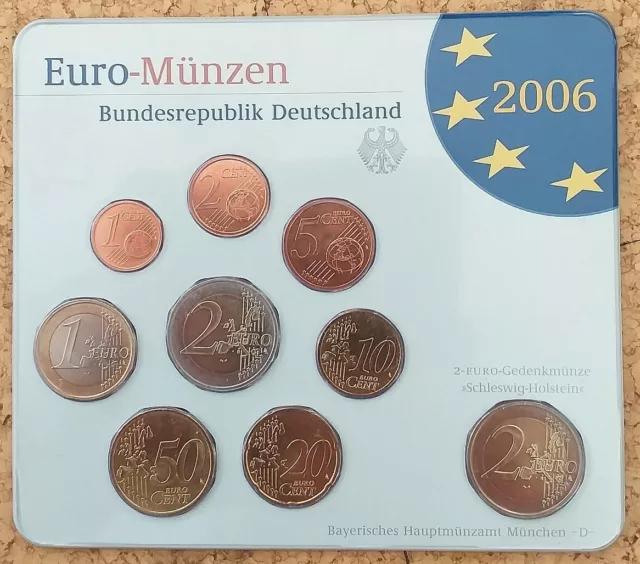 DEUTSCHLAND Kursmünzensatz 2006 D KMS BRD Euro STEMPELGLANZ + 2 EUR Holstentor