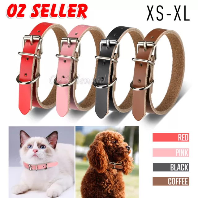 Genuine Cow Leather Dog Pet Puppy Cat Collar Neck Buckle Neck Strap Adjustable