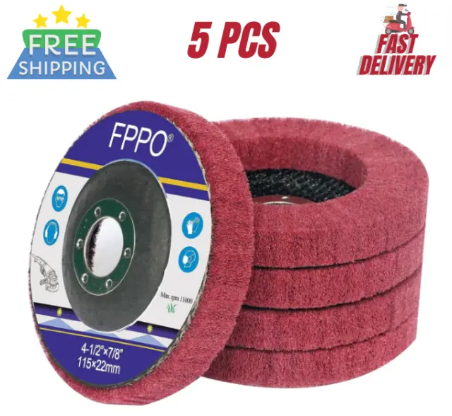 FPPO 5Pcs 4.5" x 7/8" Nylon Fiber Flap Disc Polishing Grinding Wheel,Scouring pa