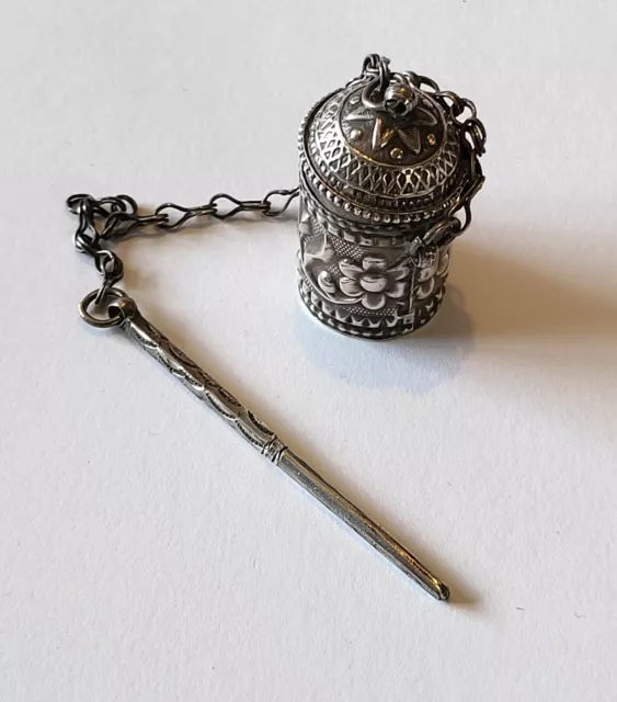 Antique/vintage sterling silver Chatelaine Kohl stick & pot 13g makhal/makhalah