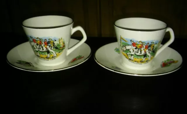 Vintage Lord Nelson Widecombe Fair Tea Cups & Saucers x 2. Hawk, Stewer, Brewer.