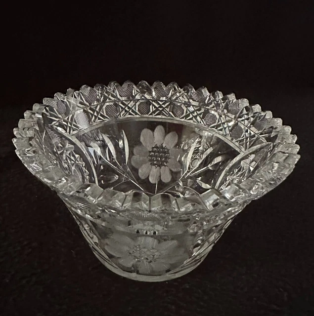 American Brilliant Period Cut Crystal Glass Bowl Dish Floral 5 1/4" Diameter