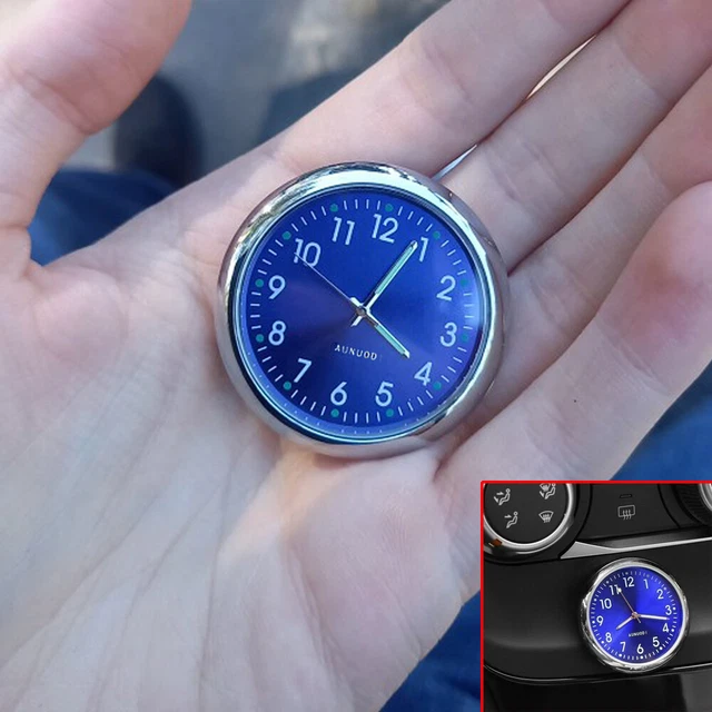 Blue Mini Car Dashboard Clock Stick-On Watch Accessories For Truck Vehicle Boat