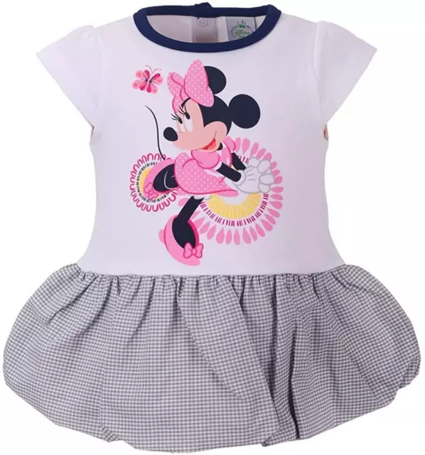 Disney Minnie Mouse Niñas Vestido Globo de Verano Gris/Blanco Talla 62-74