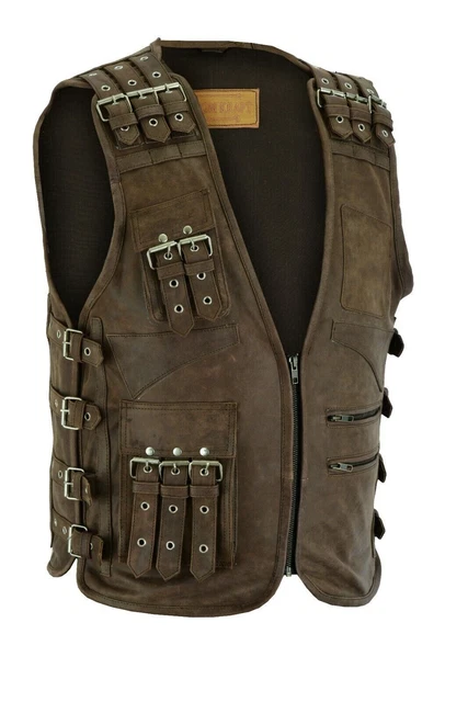Handmade Men's Classic Genuine Leather Heavy Buckled Rocker Motorcycle Bikr Vest