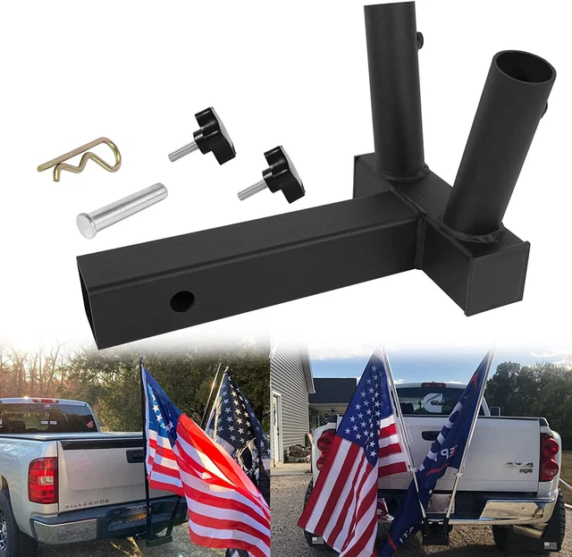 UNIVERSAL HITCH MOUNT Dual Flag Pole Holder for 2" Trailer Receiver