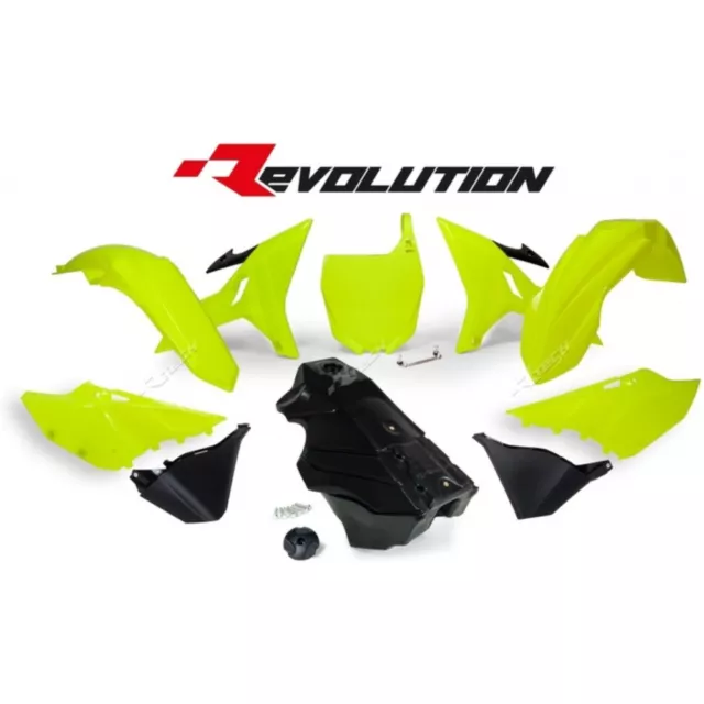 Plastik-Kit Revolution neongelb/schwarz inkl. Tank Yam. YZ125/250 RACETECH R-K