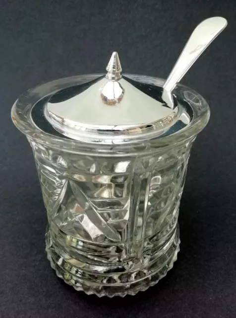 Vintage Crystal Glass Sugar Jar & Spoon, Vintage Sugar Jar, Vintage Jam Jar,  Vintage Marmalade Jar, Vintage Jelly Jar, Sugar Jar, Glass Jar 