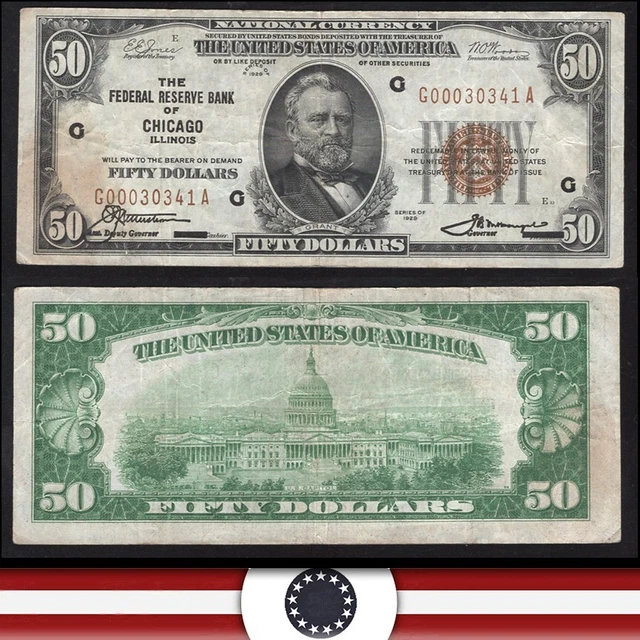 1929 $50 CHICAGO FRBN Federal Reserve Bank Note FREE SHIPPING!