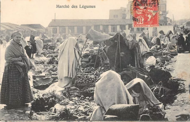 Cpa Maroc Tanger Marche De Legumes