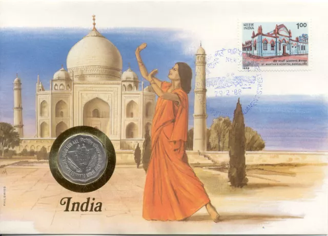 superbe enveloppe INDE INDIA pièce monnaie coin 10 paise 1974 TAJ MAHAL NEW UNC