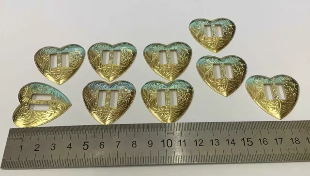 10 pcs Gold Heart Shaped Metal Western Slotted Conchos Bolo Belt Leather Crafts