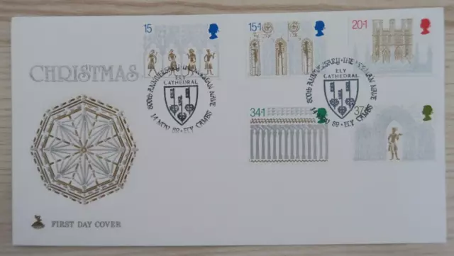 1989 MERCURY FDC - CHRISTMAS ELY CATHEDRAL STAMPS - 800th ANNIV. NORMAN NAVE ELY