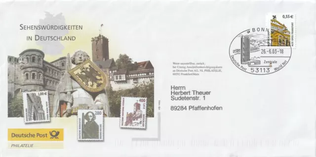 Briefmarken aus fernen Ländern  (Kuvert mit  B.R.D. Nr. 2300) Sehenswürdigkeiten