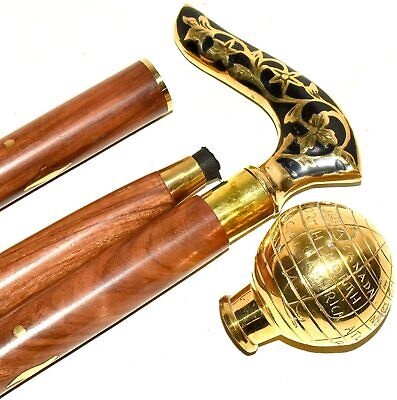 Globe Head Cast Brass Outside Handle Solid Cane Walking Stick Handle 2– Collect