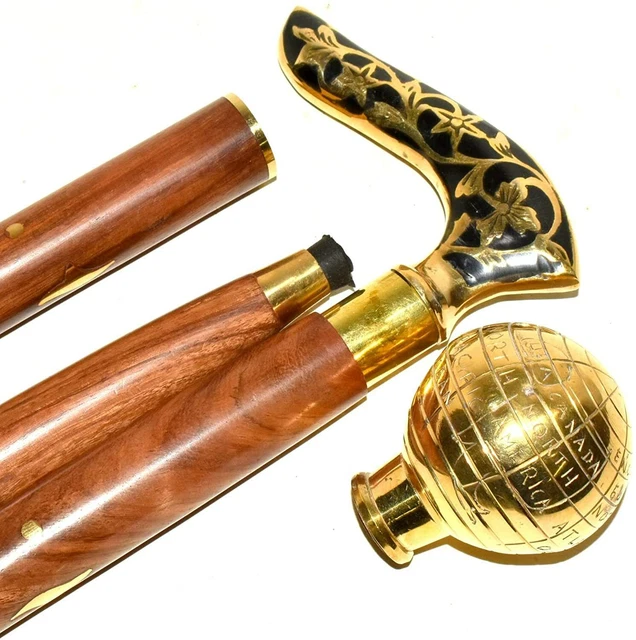 Globe Head Cast Brass Outside Handle Solid Cane Walking Stick Handle 2– Collect