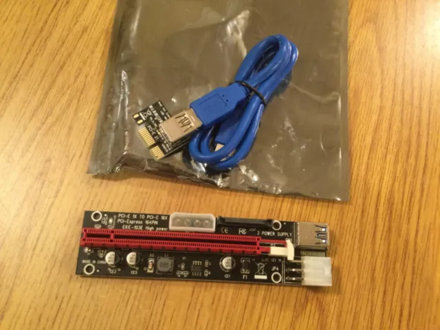 PCI-E 1x to 16x USB3.0 GPU Riser Extender Adapter Card Board Cable - LOT OF 2