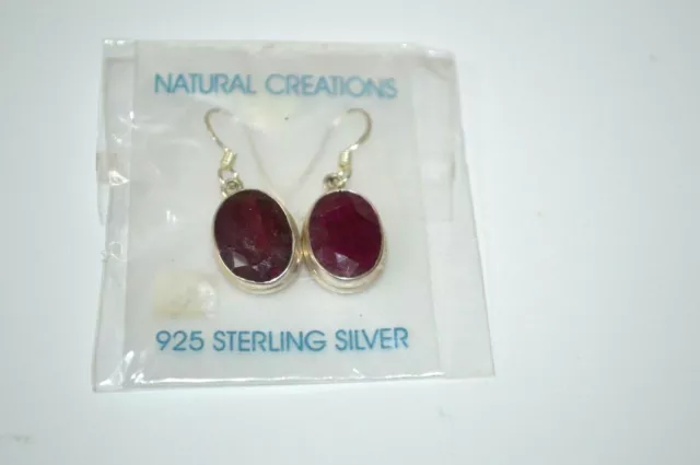 Natural Creations 925 Sterling Silver Amethyst Oval Bezel set dangle Earrings