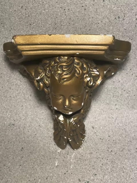 Vintage Gold Plaster Cherub Shelf