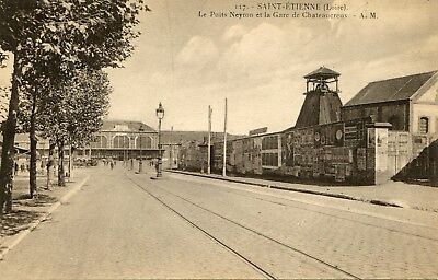 France Saint- Etienne - Le Puits Neyron et la Gare de Châteaucreux old postcard