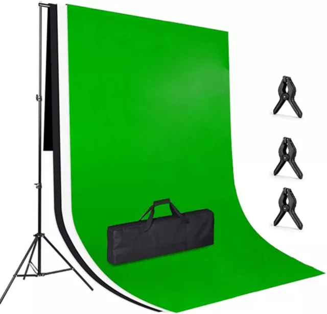 Système de Support Fond Photo Kit 2m x 3m Blanc Noir Vert Toile de Fond