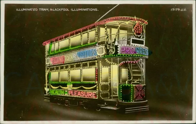 Blackpool Illuminated Tram Valentines Real Photo 13179