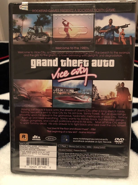 Jeu Grand Theft Auto: Vice City PS2 - Version étiquette Noire Complète (CIB), Bon état