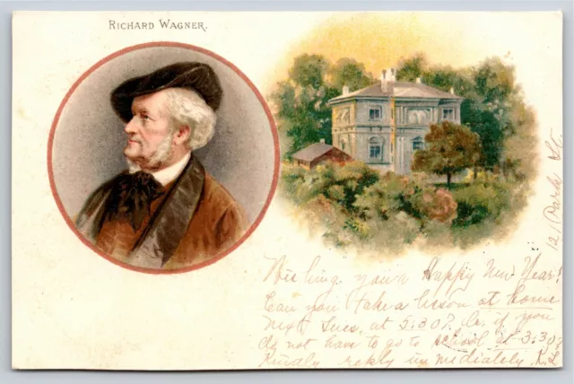 Famous~Composer Richard Wagner Portrait & Home Scene~PM 1905~Vintage Postcard