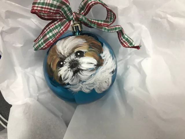 Shih Tzu Puppy. Hand Painted 4” Christmas Ornament
