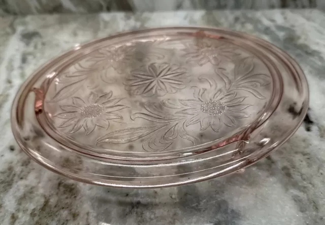 Jeanette Sunflower Pink Depression Glass 10" Footed Cake Plate Vintage