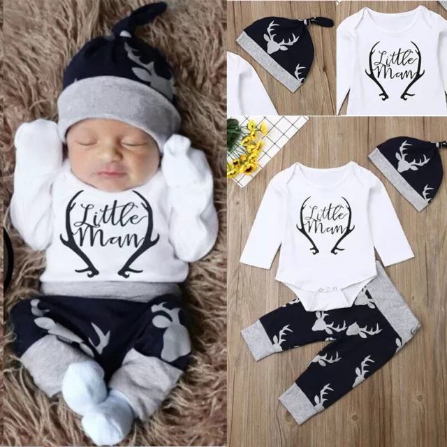 Baby Boy Clothes Romper+Deer Leggings Little Man UK Newborn Pants+Hat Outfit Set