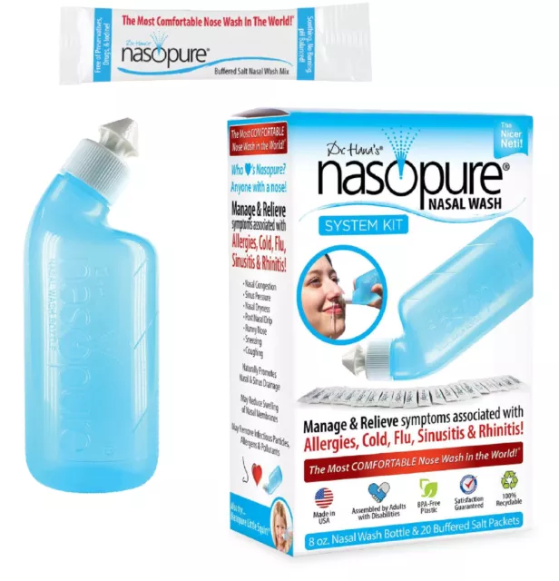 Nasopure Nasal Wash, System Kit, ?The Nicer Neti Pot? Sinus Wash Kit, Comfortabl