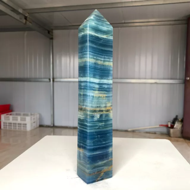 663g Natural Blue Lux Quartz Crystal Obelisk Wand Point mineral Healing F541