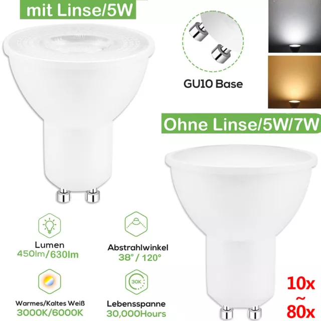 10-80x GU10 LED Birne Leuchtmittel 5W/7W Strahler Warmweiß Kaltweiß Glühbirne DE