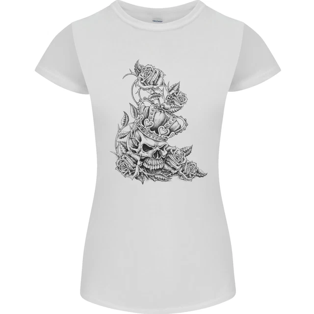 T-shirt biker teschio gotico heavy metal donna petite taglio
