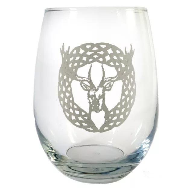 Celtic Stag Clear Stemless Wine Glass - Free Personalized Engraving 18 oz