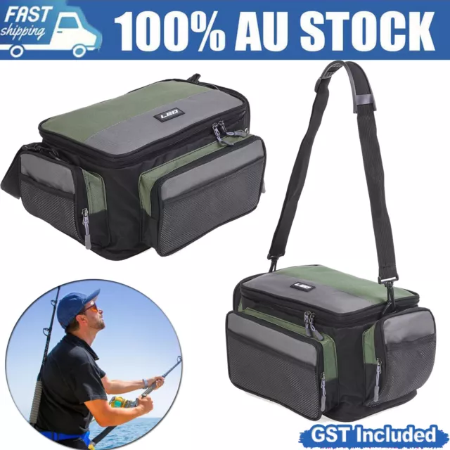 Large Fishing Crossbody Tackle Bag Waist Shoulder Reel Lure Gear Storage Pack AU